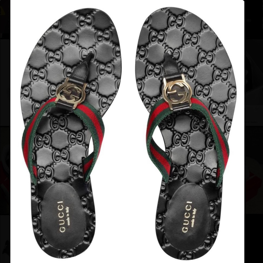 Gucci Black and Green Sandals
